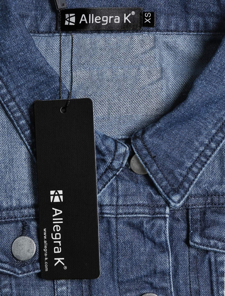 Allegra K Damen Jeansweste Collegejacke L Dunkelblau, L Dunkelblau