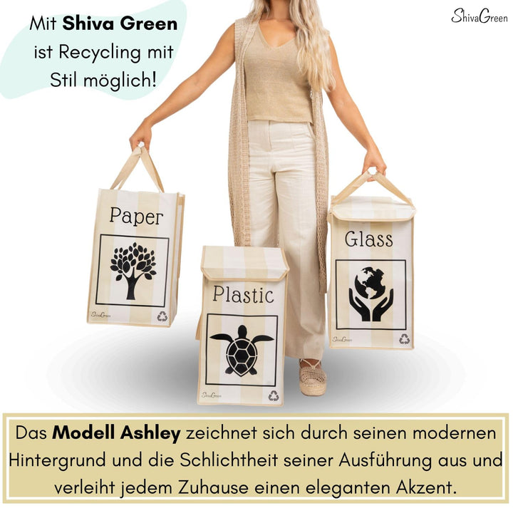 Shiva Green Mulltrennsystem 3fach - Altglas Sammelbehälter - Recycling System - Leergut Sammelbehält