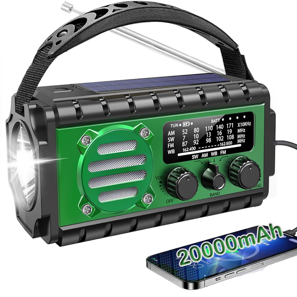 Solar Kurbelradio 20000mAh Radio Notfall Radio Batteriebetrieben Notfall SW/AM/FM Notfallradio mit L