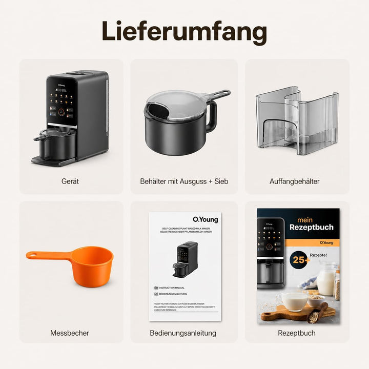 O.Young selbstreinigender Pflanzenmilch-Maker 1,2L Nussmilchmaschine mit Heissdampf-Selbstreinigung,