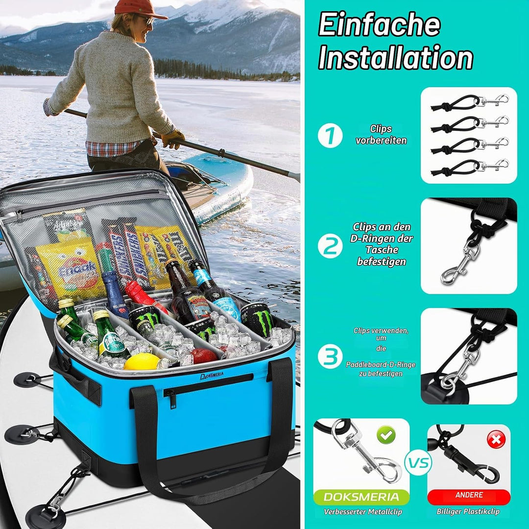Paddle Board Cooler Wasserdicht, Super Capacity SUP Paddleboard Deck Cooler mit Schultergurt &amp; 6 ela