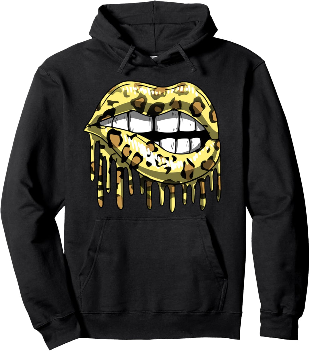 Golden Leopard Print Lip Bite Drip Girl Mouth Women Gift Pullover Hoodie