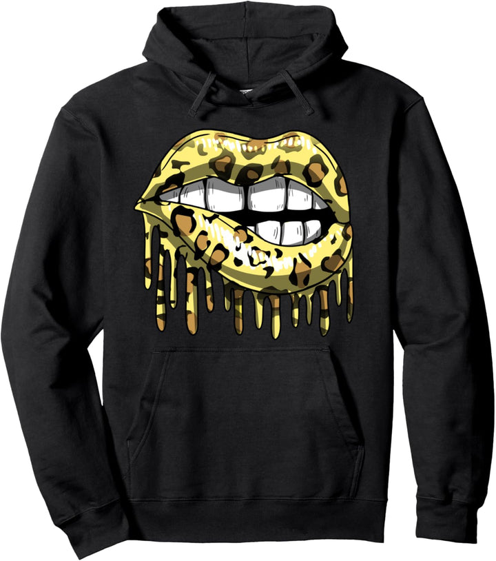 Golden Leopard Print Lip Bite Drip Girl Mouth Women Gift Pullover Hoodie