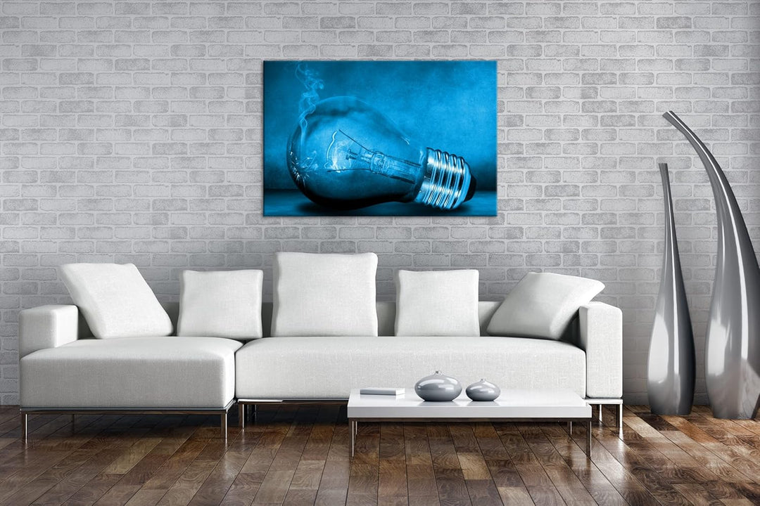 deyoli leuchtende Glühbirne Format 100x70 Effekt: Monocrome Blau als Leinwandbild, Motiv fertig gera