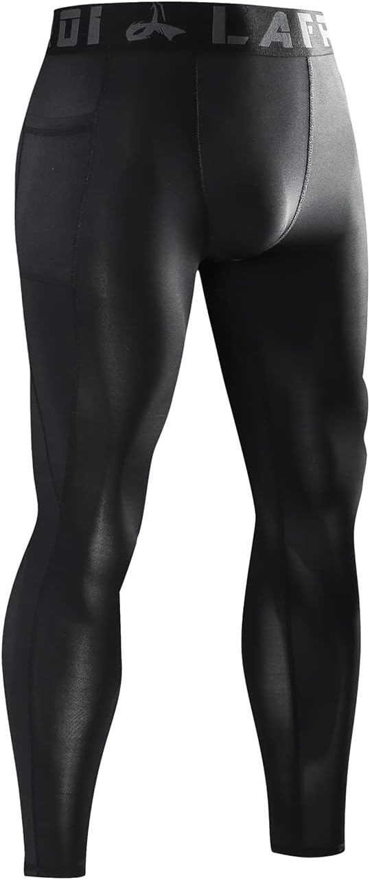 LAFROI YSK08 schnelltrocknende Kompressions-Leggings mit Taillenbund für Herren S Pocket black X3, S
