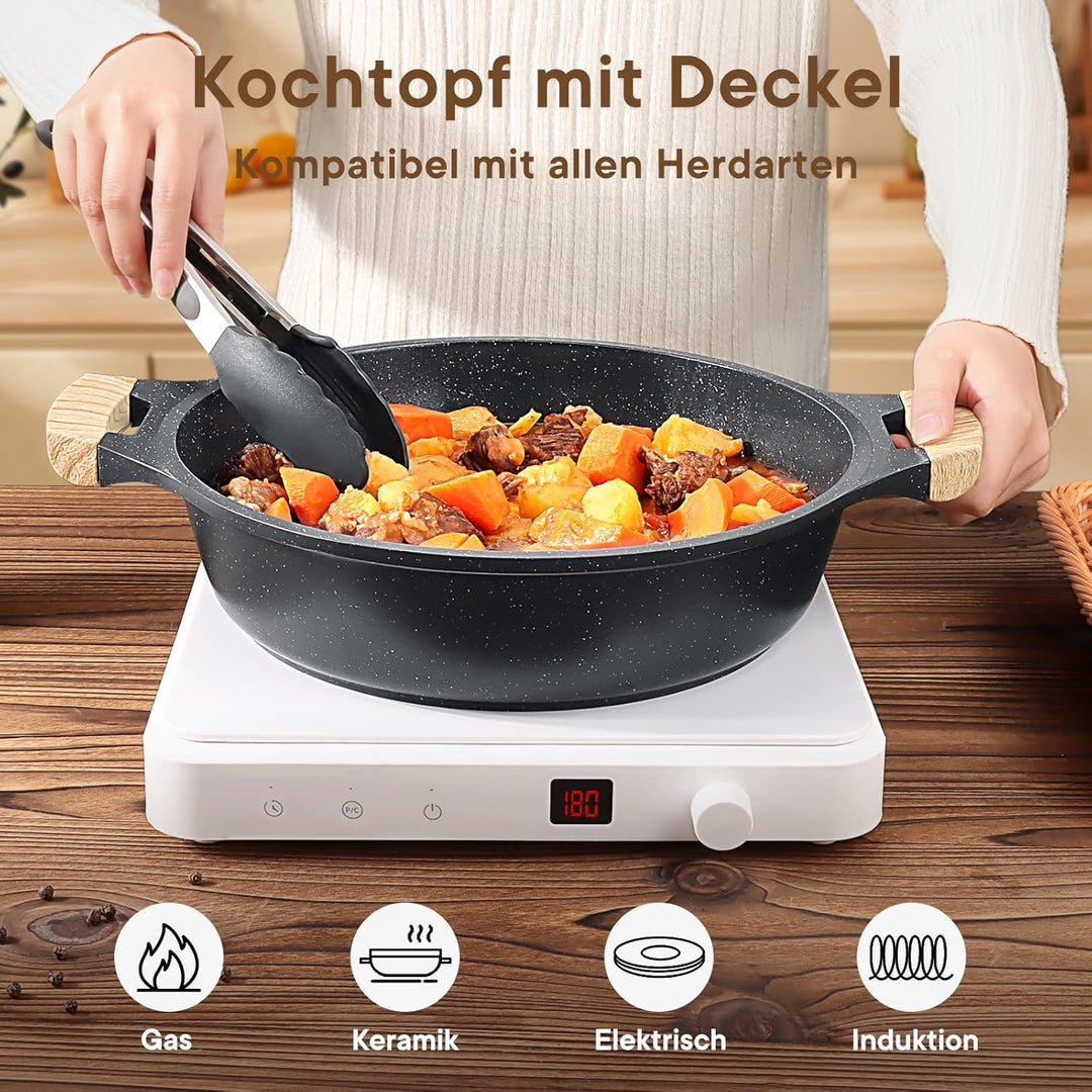 GiPP 3,8 L Suppentopf, 28 cm Flacher Antihaft-Suppentopf – Induktionskochgeschirr mit Glasdeckel – I