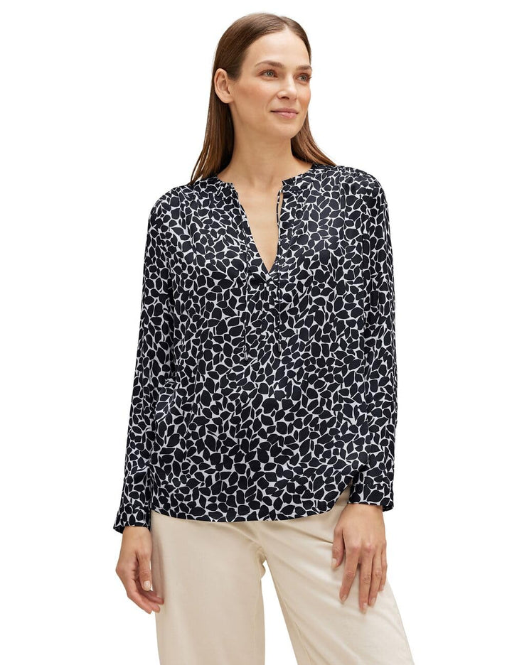 Street One Damen Gemusterte Satin Bluse 42 Deep Blue, 42 Deep Blue