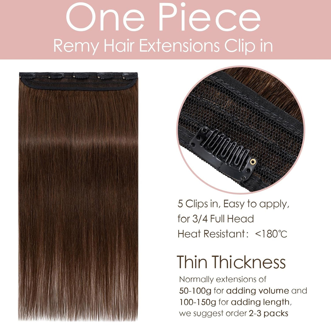 Silk-co Haarteile Echthaar Clip in Extensions Echthaar 1Pc 5Clips Haarverlängerung Weich Natürlich H