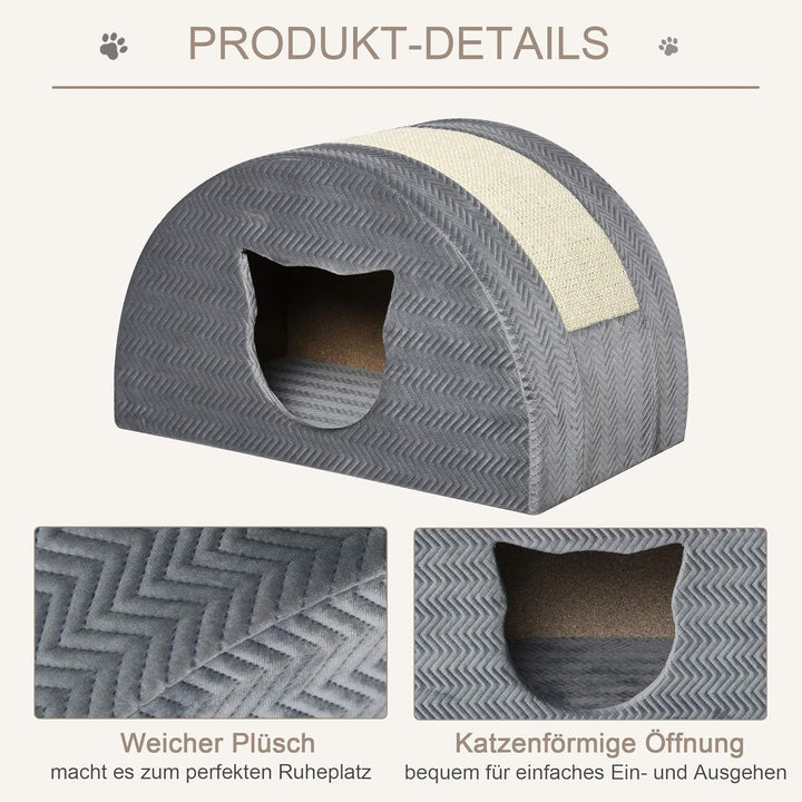 PawHut Katzenhöhle mit Kraztbrett Katzenbett Kratzhaus Katzenhaus Katzenwohnung Sisal Grau 48,5 x 30