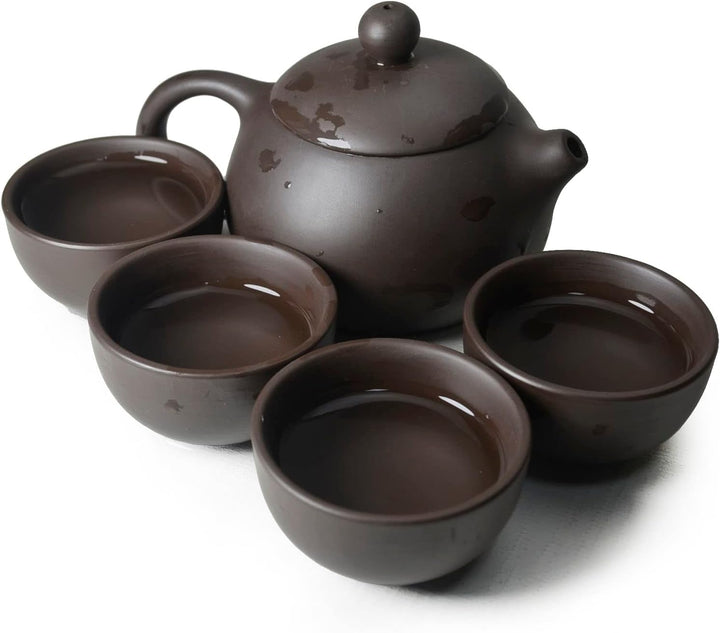 Teekanne aus Ton mit 4 Tassen, kleine Teekanne und Tassen, traditionelles chinesisches Kung-Fu-Teese