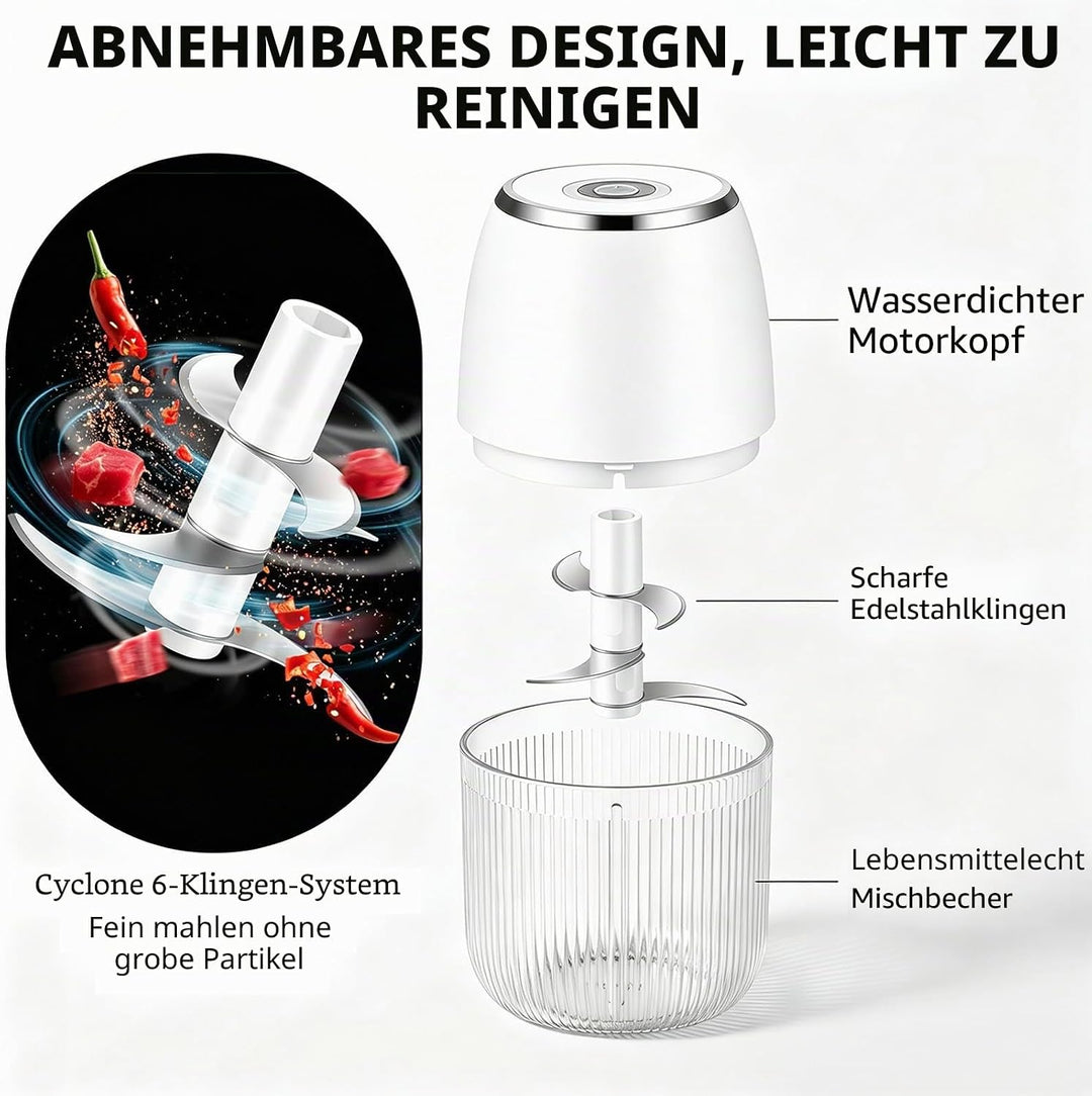RANJIMA Mini Zwiebel Zerkleinerer, 350ml Elektrischer Küchenzerkleinerer mit 6 Edelstahlklingen, tra