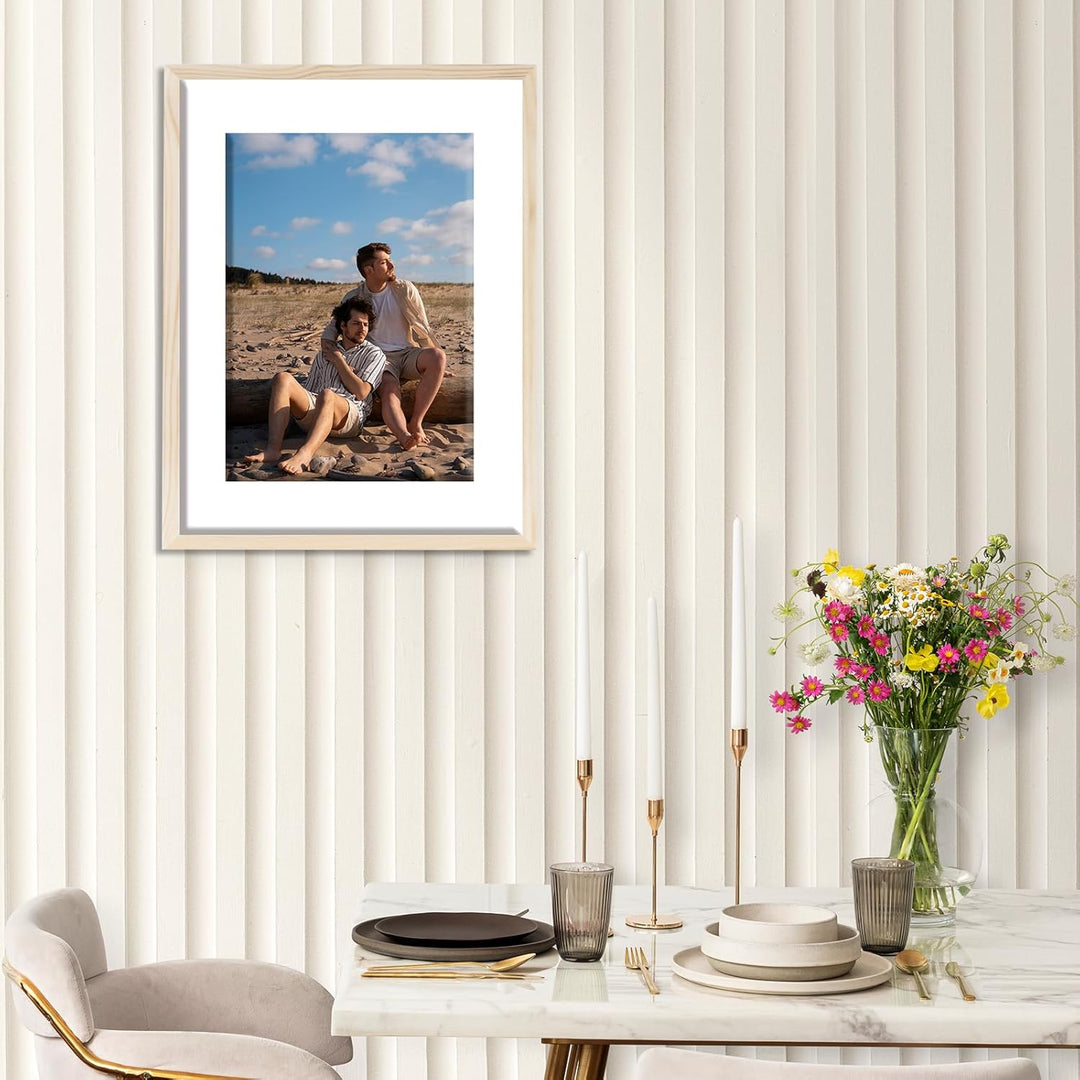 kollyseek Bilderrahmen Din A3(29.7x42cm) Echtholz mit Passepartout Holz Rahmen mit Acrylglas Kieferh
