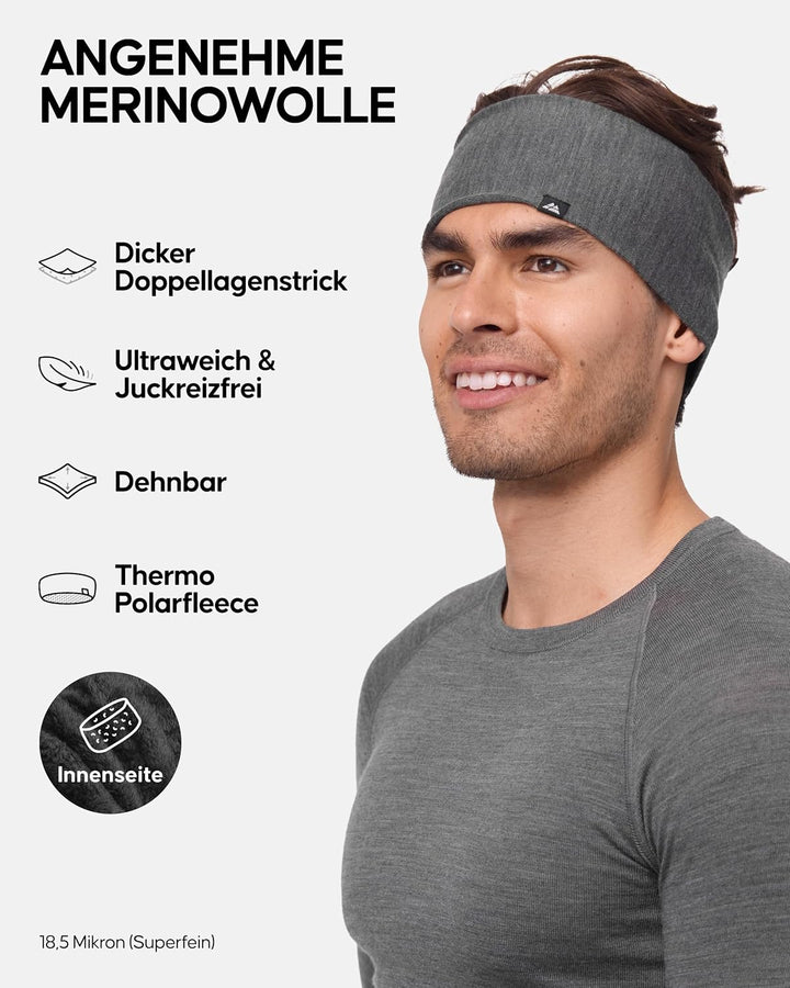 DANISH ENDURANCE Merino Fleece Stirnband, Thermo Headband, Winter Ohrenwärmer, Unisex, für Damen & H