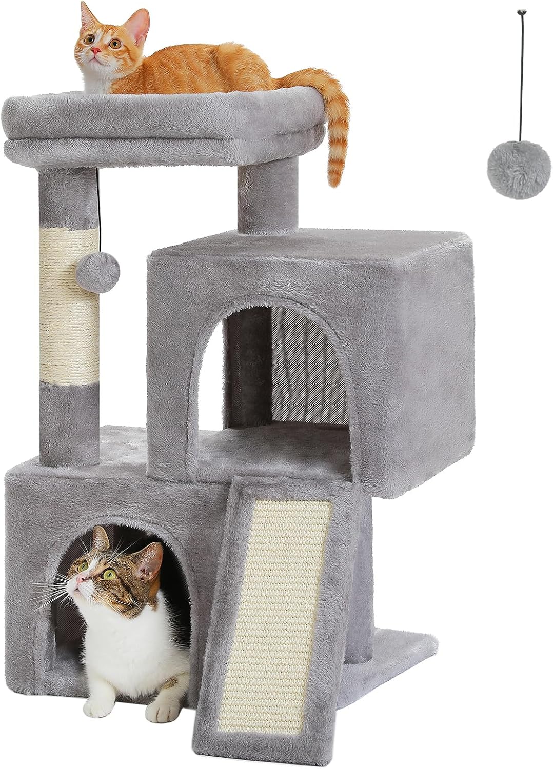 PETEPELA Kratzbaum 77cm mit Dual Condos für Wohnungskatzen, All-in-One-Katzenhaus mit gepolsterter S