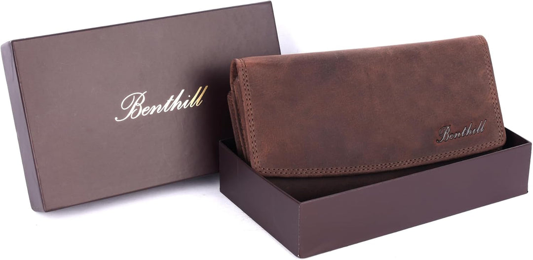 Benthill Geldbörse Gross Echt-Leder | Damen Portemonnaie XXL mit RFID Schutz | Vintage Frauen Geldbe