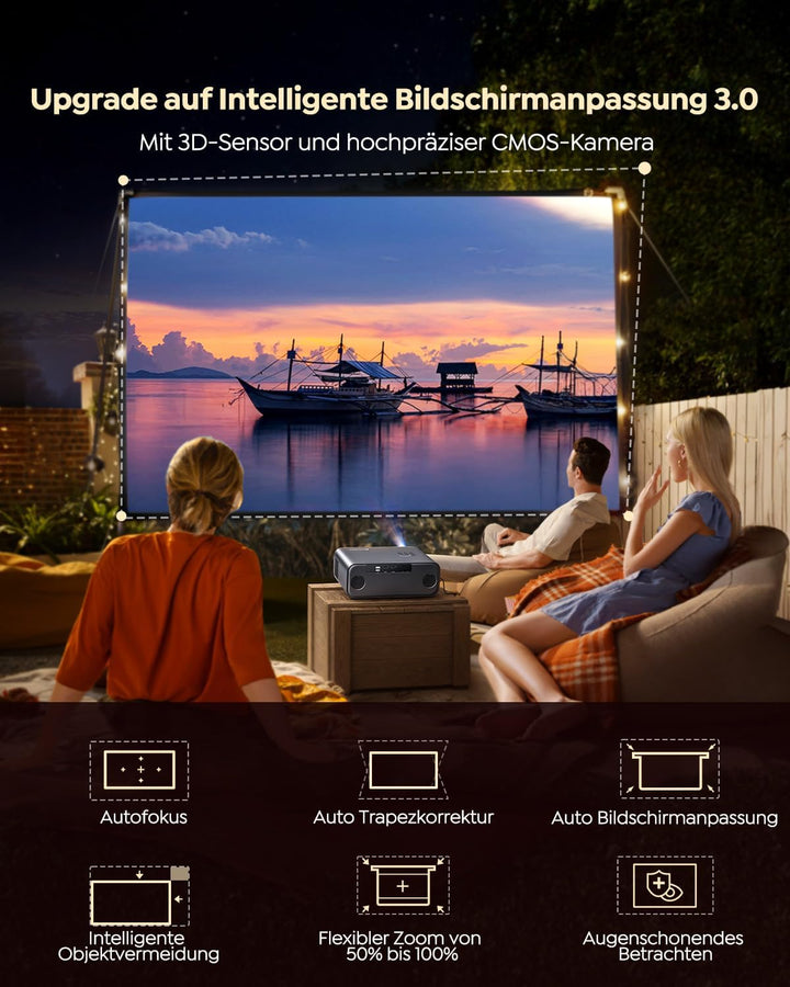 Smart Beamer mit Netflix, Dolby Audio, WiMiUS 1100 ANSI Autofokus/6D Trapezkorrektur Led Beamer 4K H