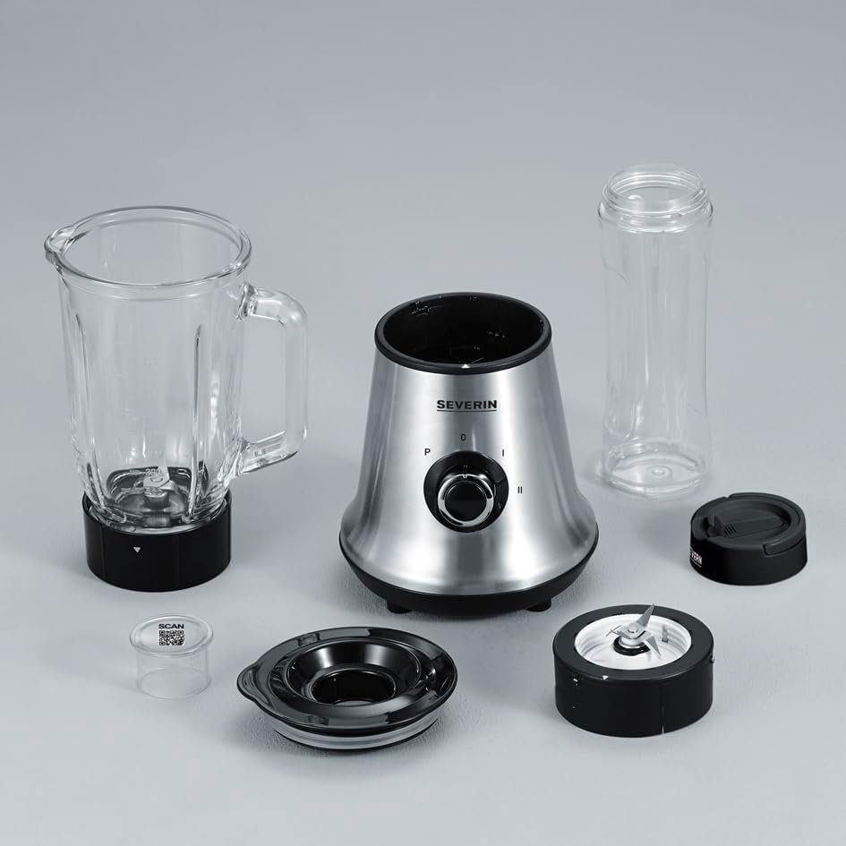 SEVERIN Multimixer, 2-in-1 Stand Mixer und Smoothie Maker mit 1 l Glas-Mixbehälter und Trinkbecher,