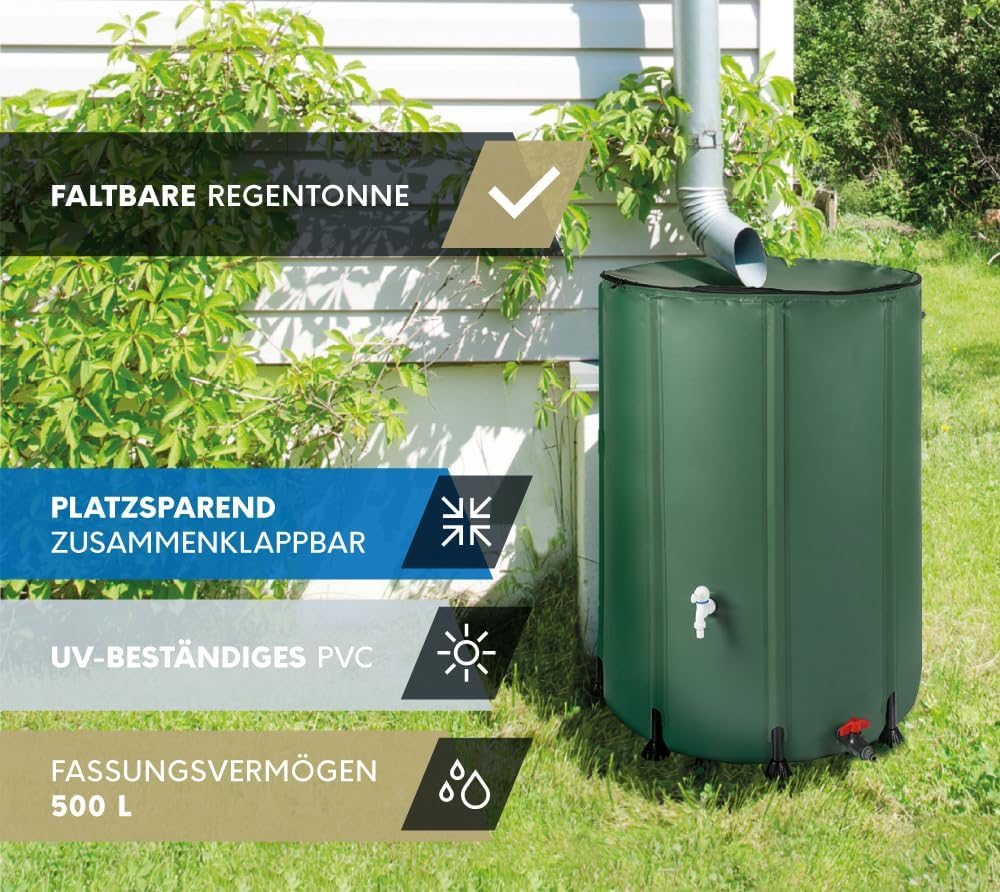 WESTMANN Faltbare Regentonne | 500 Liter Grün | Regenwassertank & Regenfass zum Sammeln von Regenwas