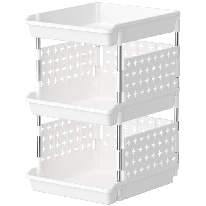 Lifewit Stapelbare Aufbewahrungsboxen, 3-etagiges Korbregal für Garderobe, Küchenwagen für Gemüse, S