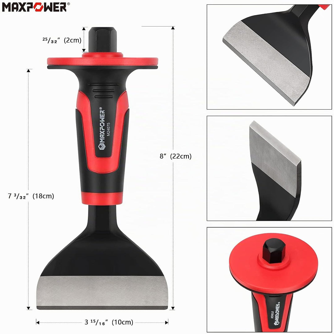 MAXPOWER Handmeissel Set 3 Stück mit Handschutz, Spitzmeissel 30cm, Präzisionsflachmeissel 30 x 3 cm