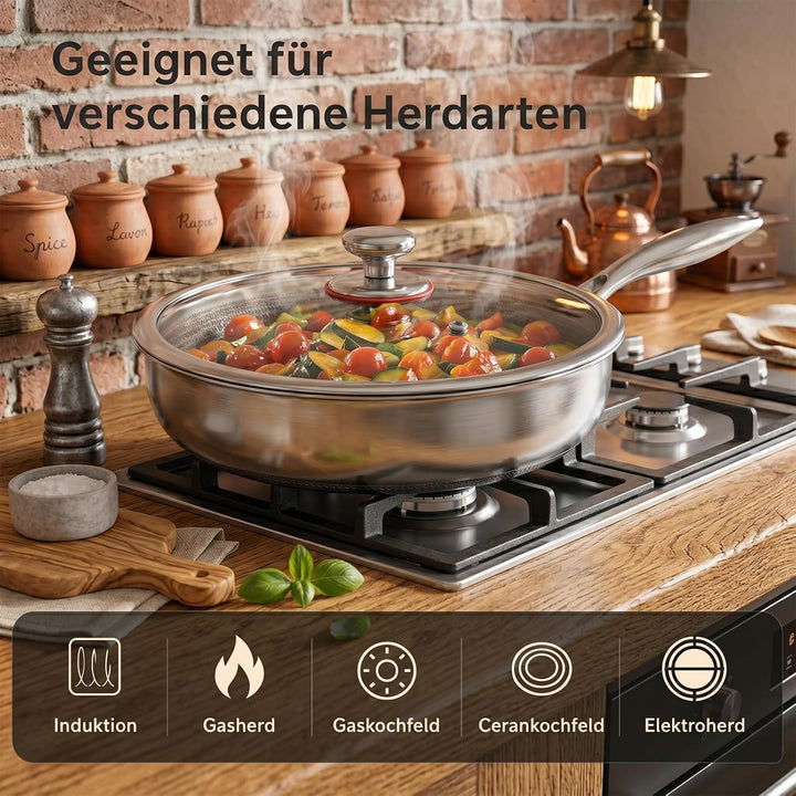 Titan Pfanne, Titan Bratpfanne, 28 CM Titanium Pfanne Unbeschichtet,Titanium Hammered Pan Pro mit De