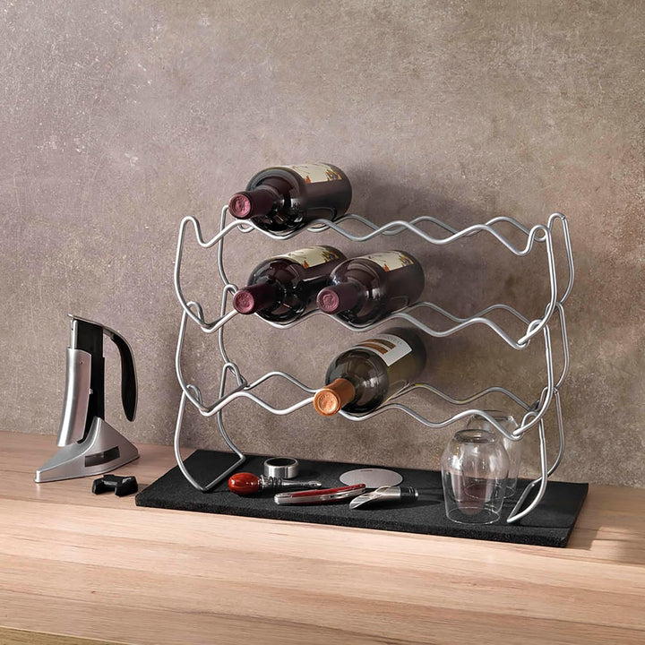 Wine-Bar Flaschenregal 3-er Set Silber, Silber