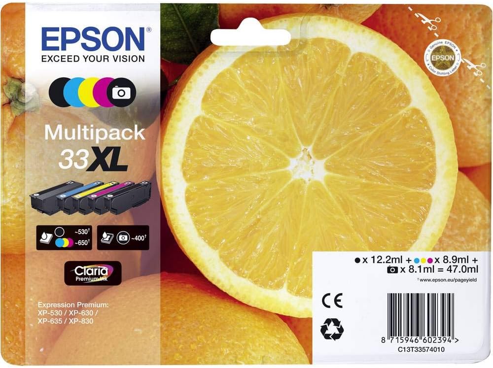 Epson Original 33XL Tinte Orange, Multipack 5-farbig Multipack XL Normalverpackung Single