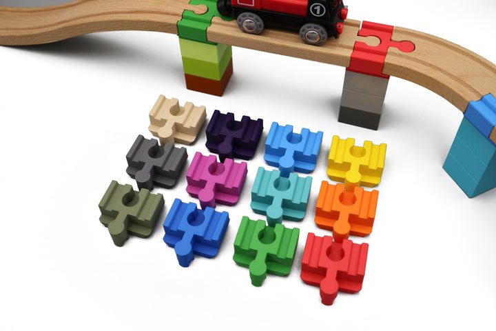 missing piece - Duplo-Adapter für Holzeisenbahnen (12 Stück) (Bunte Mischung), Bunte Mischung