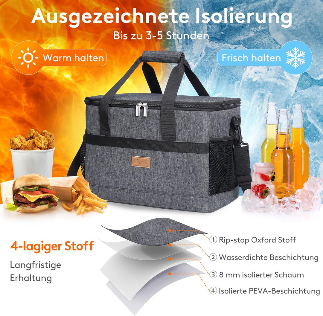 Lifewit 20L Kühltasche Gross faltbar Kühlkorb Kühlbox Isoliertasche Thermotasche Picknicktasche für