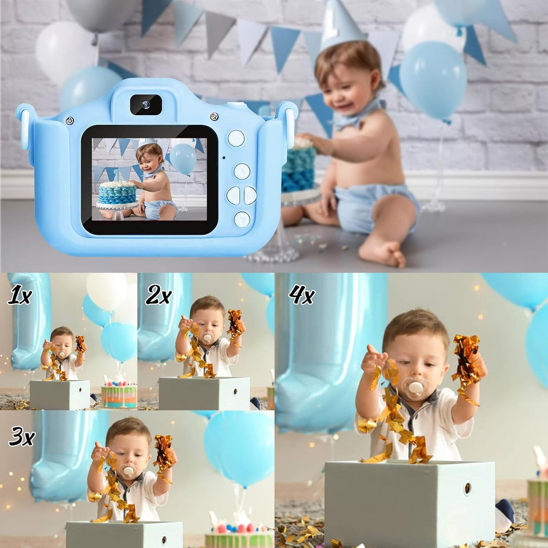 1080P HD Kinderkamera Digitalkamera für Jungen Mädchen, 2" Bildschirm, Wiederaufladbar mit 32GB SD K