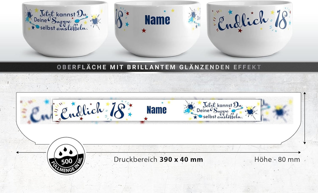 PR Print Royal Geburtstags-Müslischale mit Name selbst gestalten - Suppe selber auslöffeln - Witzige