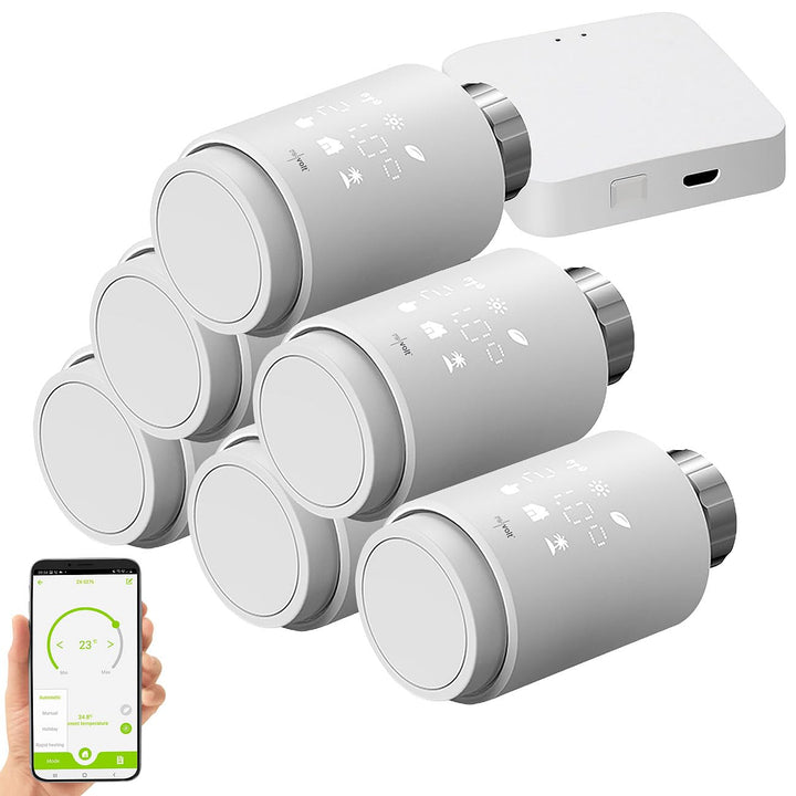 revolt Smarte Thermostate: 6er-Set programmierbare Heizkörper-Thermostate mit WLAN-Gateway & App (WL