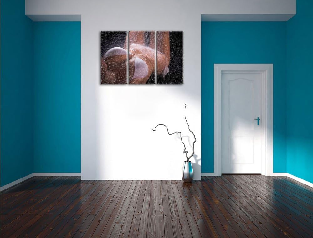 Pixxprint Frau im Bikini unter Einer Dusche als Leinwandbild/Grösse: 3 Teilig (120x80) cm/Wandbild/K