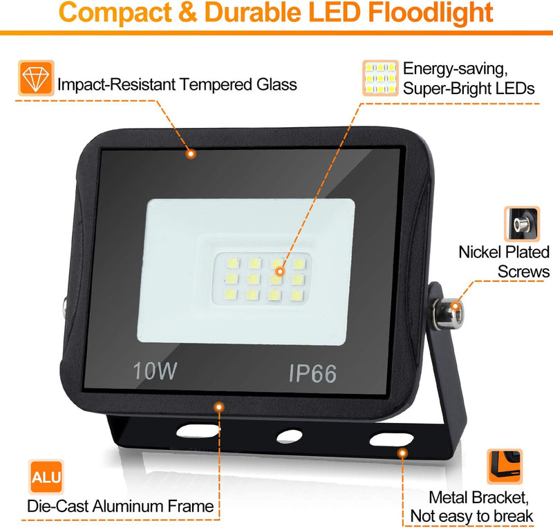 Lospitch 2x10W Strahler Aussen, SMD LED Flutlicht Leuchtmittel Strahler, LED Strahler Fluter IP66 Fl