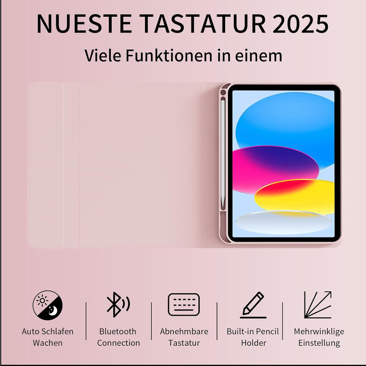 Hülle mit Tastatur für iPad A16 11 Generation 2025/10 Generation 2022 (11/10.9 Zoll), QWERTZ Layout,