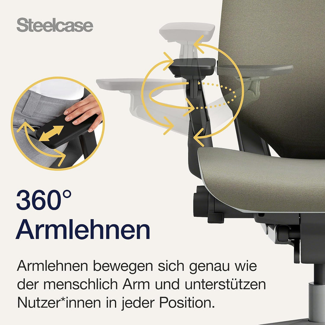 Steelcase Gesture Ergonomischer Bürostuhl mit 360° Armlehnen und 3D-Live Back Lumbalstütze Trüffel,