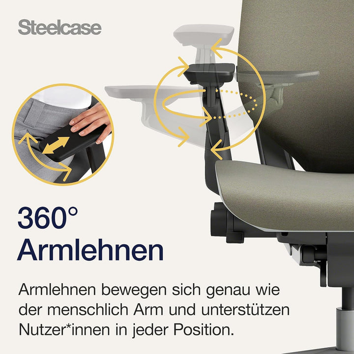 Steelcase Gesture Ergonomischer Bürostuhl mit 360° Armlehnen und 3D-Live Back Lumbalstütze Trüffel,