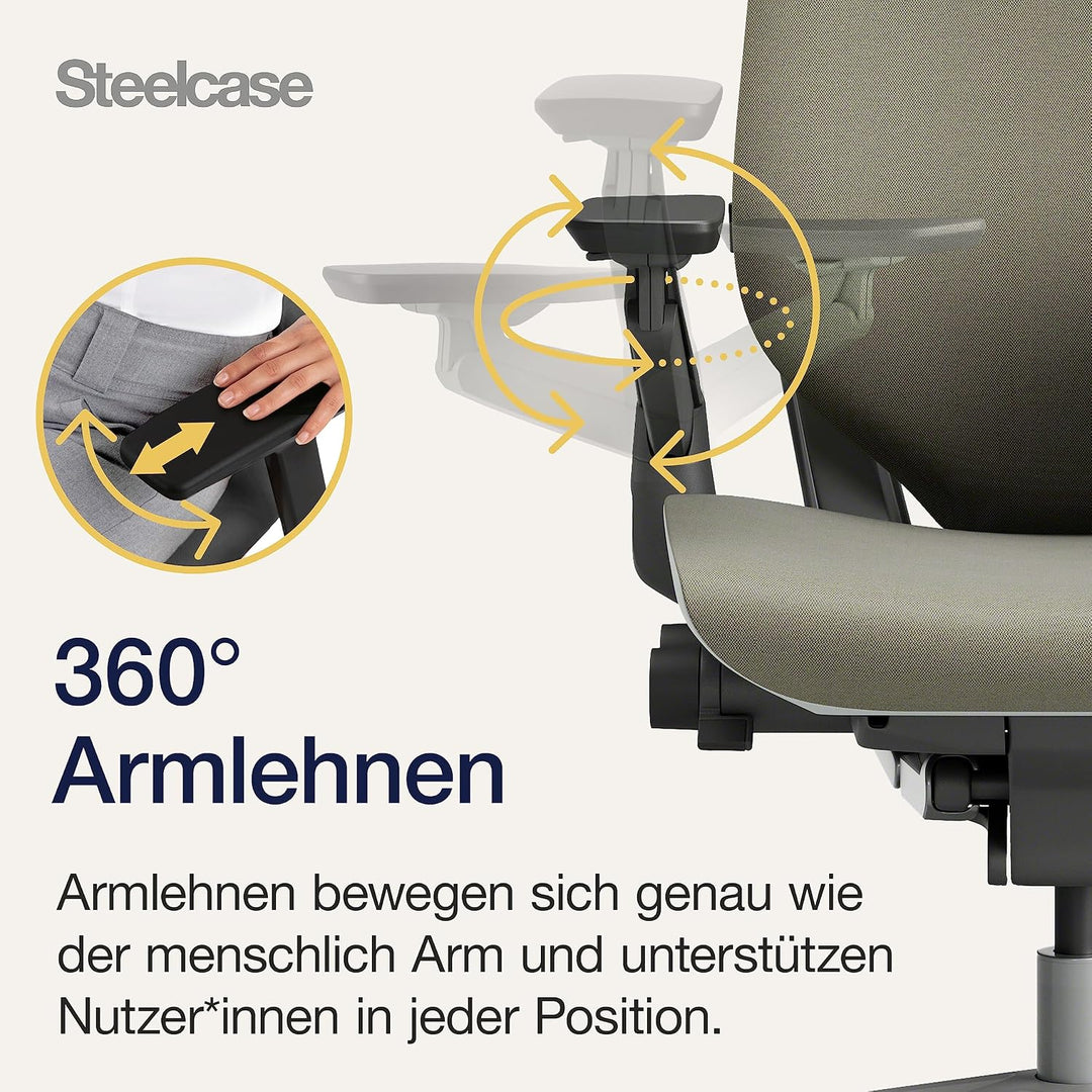 Steelcase Gesture Ergonomischer Bürostuhl mit 360° Armlehnen, 3D-Live Back Lumbalstütze, anpassbarer