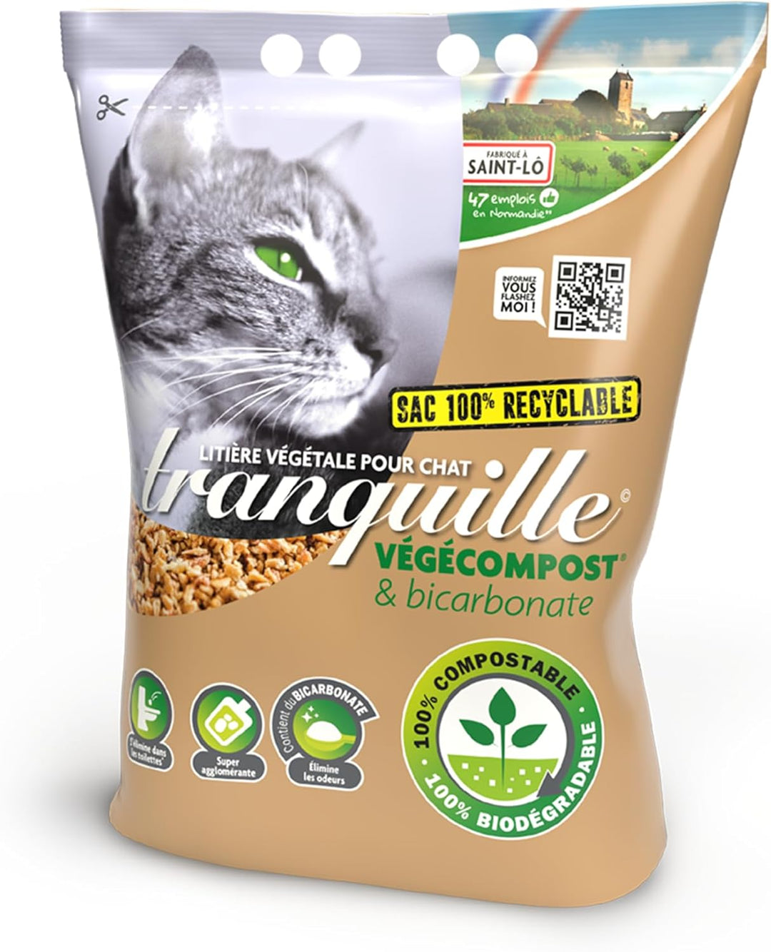 TRANQUILLE Pflanzliche Katzentoilette Vegecompost für klumpende Katzen, 4 l, 4 Stück
