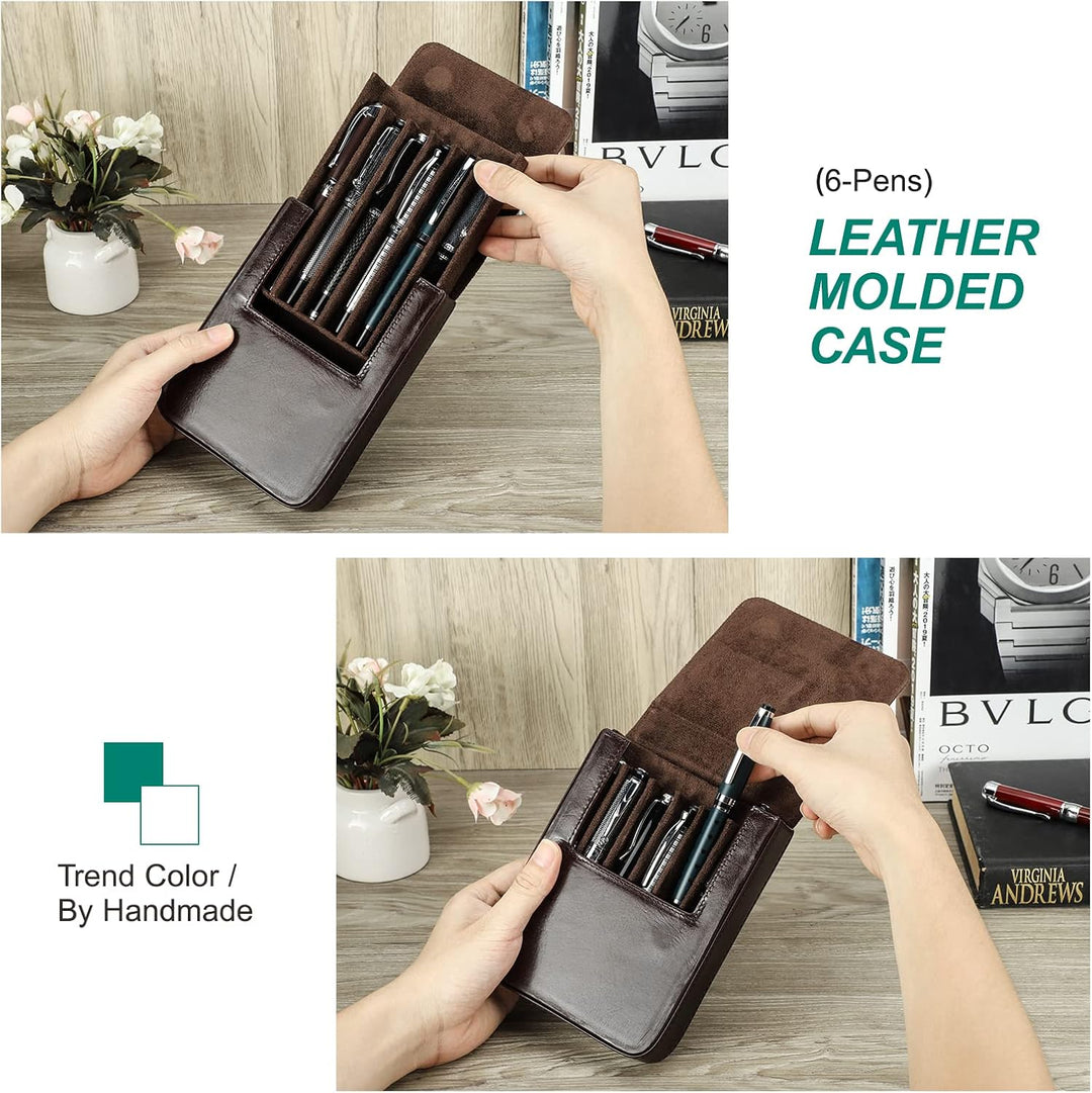 Hiram Leder-Füllfederhalter-Etui für 6 Stifte, Tragbare Aufbewahrungsbox für Stifte aus Pflanzlich G