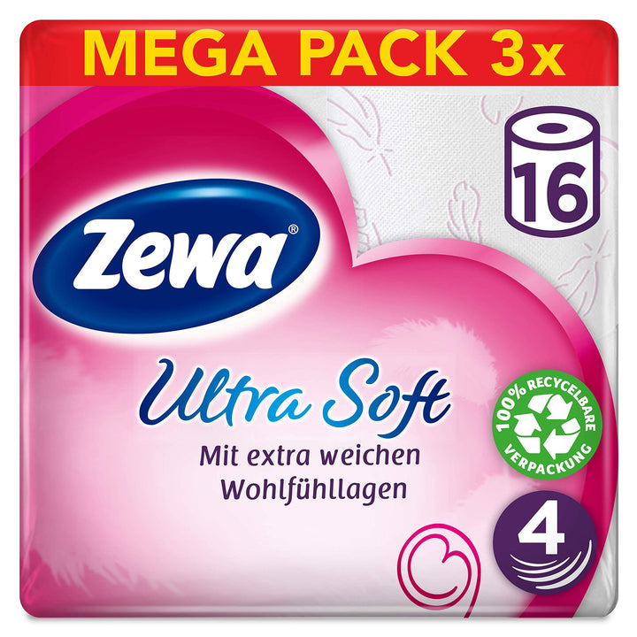 Zewa ultra soft Toilettenpapier, extra weiches WC-Papier 4-lagig mit zuverlässiger Komfortlagen-Qual
