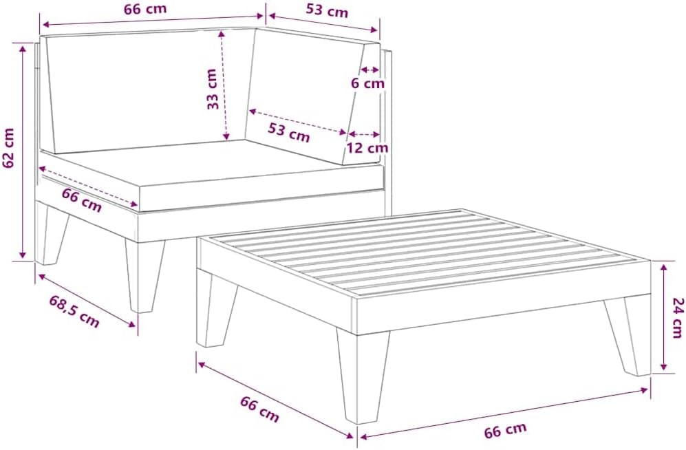 vidaXL Akazienholz Massiv Gartenmöbel 2-TLG. mit Auflagen Ecksofa Tisch Sofa Lounge Sitzgruppe Garte