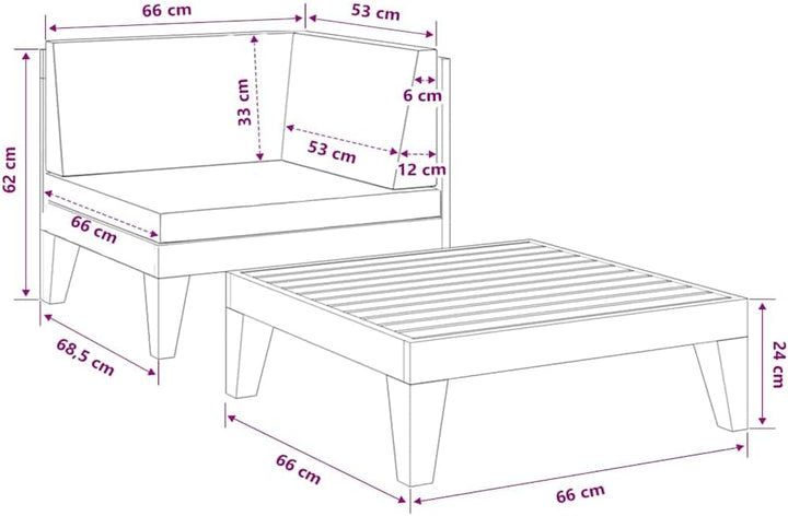 vidaXL Akazienholz Massiv Gartenmöbel 2-TLG. mit Auflagen Ecksofa Tisch Sofa Lounge Sitzgruppe Garte