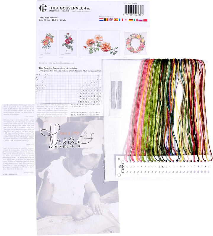 Thea Gouverneur - Kreuzstich-Set - Rosenroter Weg - Leinen - 36 Count - Für Erwachsene - 2030, Rosen