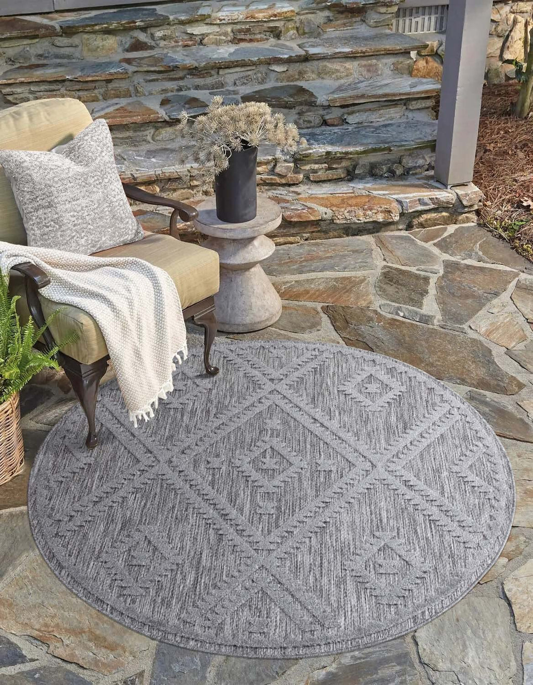 carpet city In-&amp; Outdoor Teppich - Rund 200 cm - für Innen-&amp; Aussenbereich - Wetterfest Balkon-Teppi