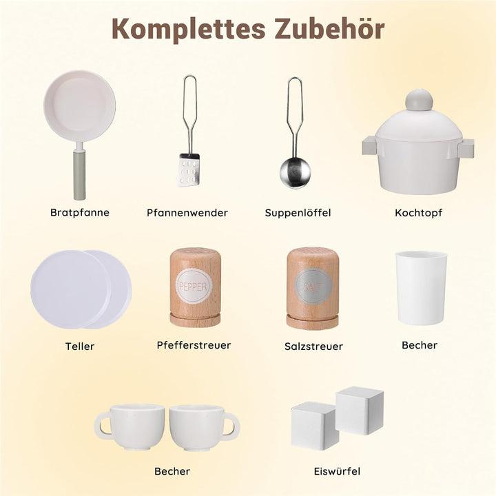 SainSmart Jr. Kinderküche Holz Spielküche für Kinder, Creme – mit Licht & Sound, Eiswürfelspender, M