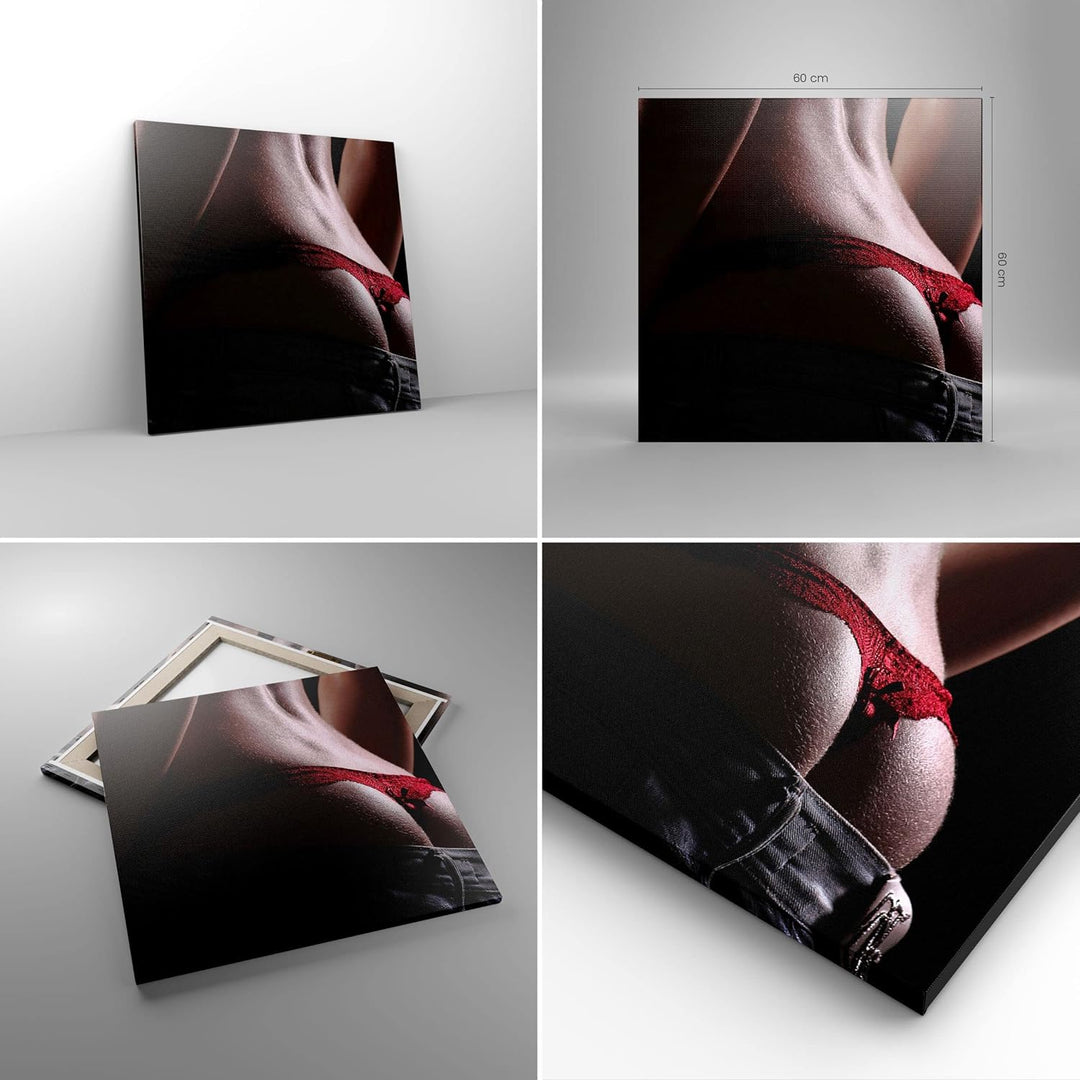 Bilder auf Leinwand Frau Körper String Leinwandbild mit Rahmen 60x60cm Wandbilder Dekoration Wohnzim