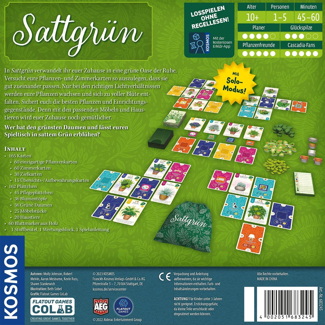 KOSMOS Sattgrün, Wer hat den grünsten Daumen? | Familienspiel ums Thema Zimmerpflanzen, Legespiel fü