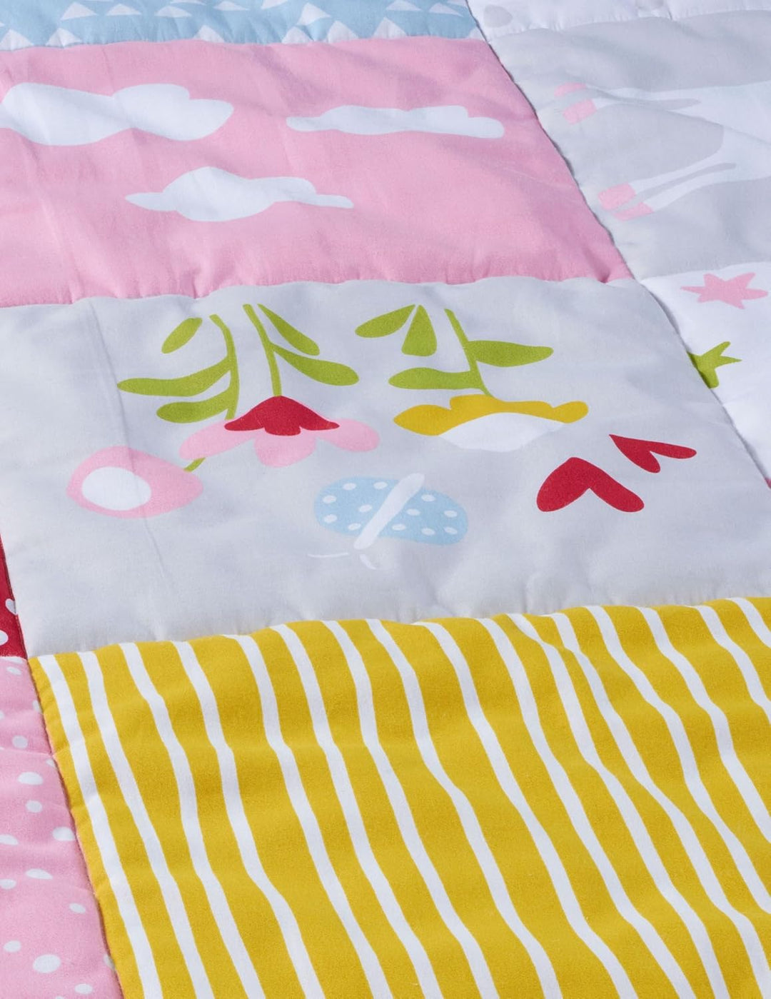 Bio Krabbeldecke Patchwork Design 100% Bio-Baumwolle (kbA) GOTS zertifiziert, Einhorn, 95 x 100 cm 9