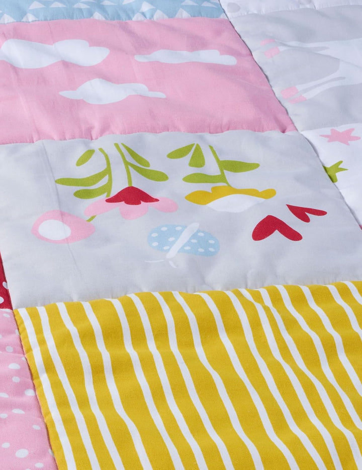 Bio Krabbeldecke Patchwork Design 100% Bio-Baumwolle (kbA) GOTS zertifiziert, Einhorn, 95 x 100 cm 9